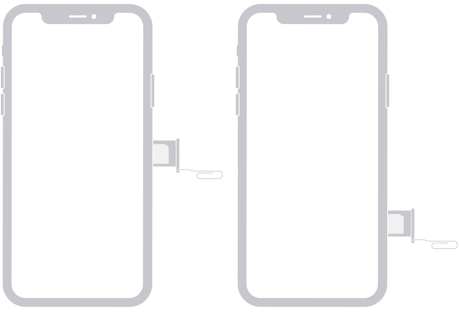 Illustration visar hur man f&aring;r ut simkortet ur en mobiltelefon med hj&auml;lp av ett simkortsverktyg.