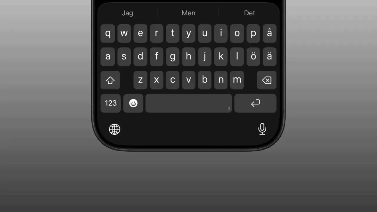 En iPhone-tangentbord med svenska tecken. Knappljudet h&ouml;rs n&auml;r man skriver.