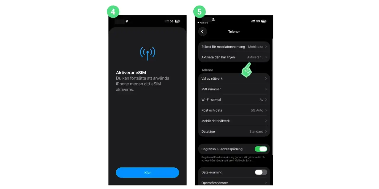 Aktiverar eSIM på din iPhone. Följ stegen för att vimla aktivera simkortet.