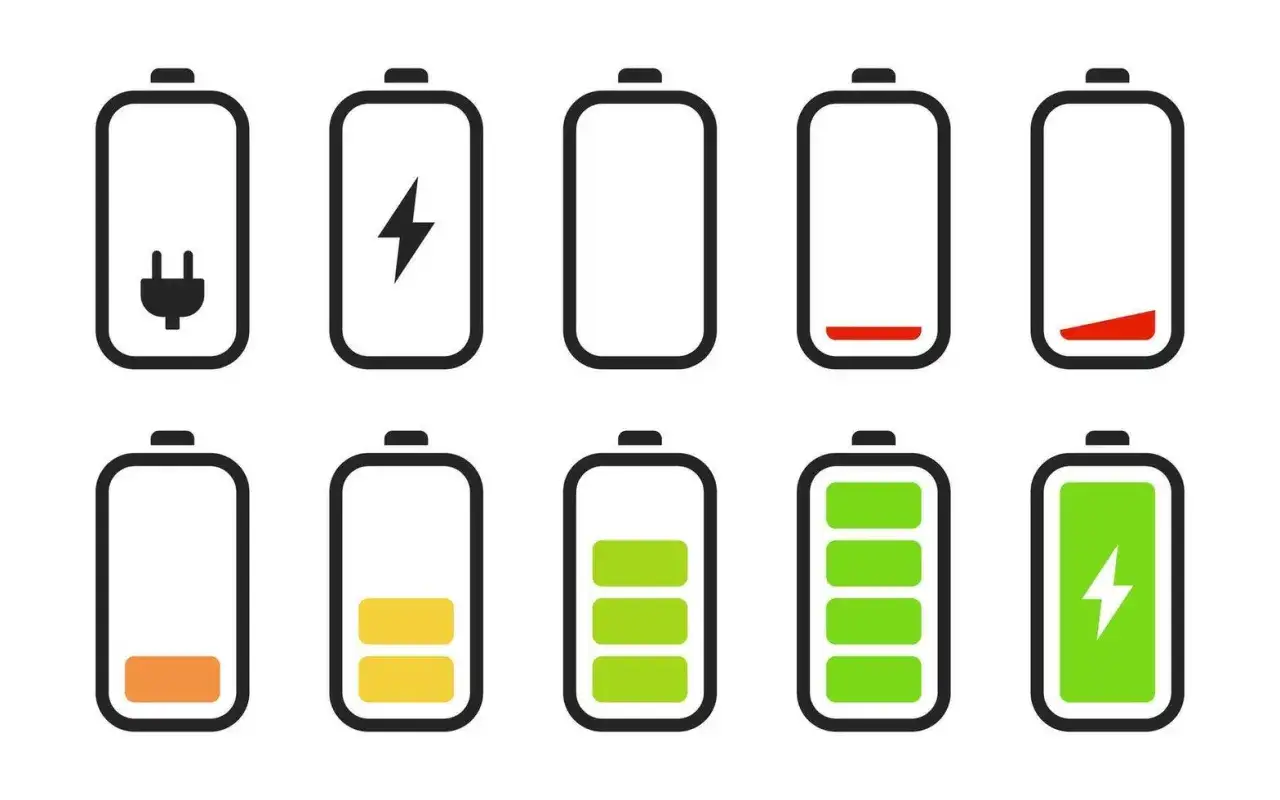 Batteriindikatorer visar hur mycket batteri har jag. Fr&aring;n laddning till fullt batteri.