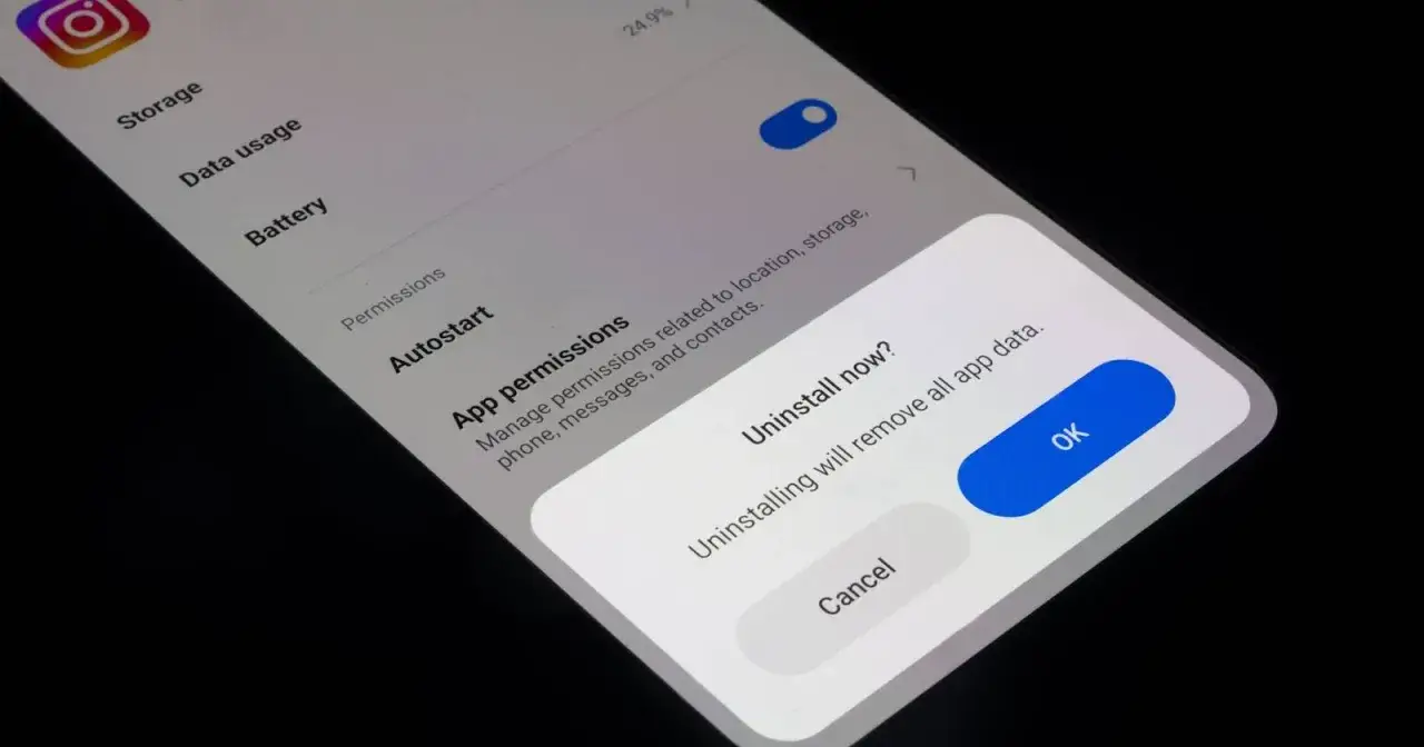Bekr&auml;fta att du vill avinstallera appar Samsung. All appdata tas bort.