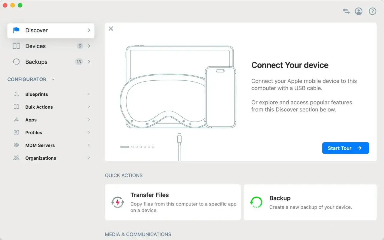 Datorprogram f&ouml;r att hantera Apple-enheter. H&auml;r kan du spara meddelanden iPhone och andra filer.