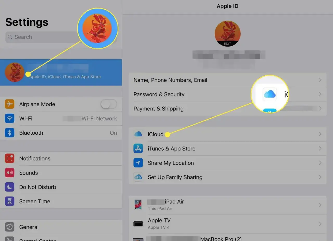 Inställningar visar hur du kan synkronisera iPhone med iPad via iCloud.