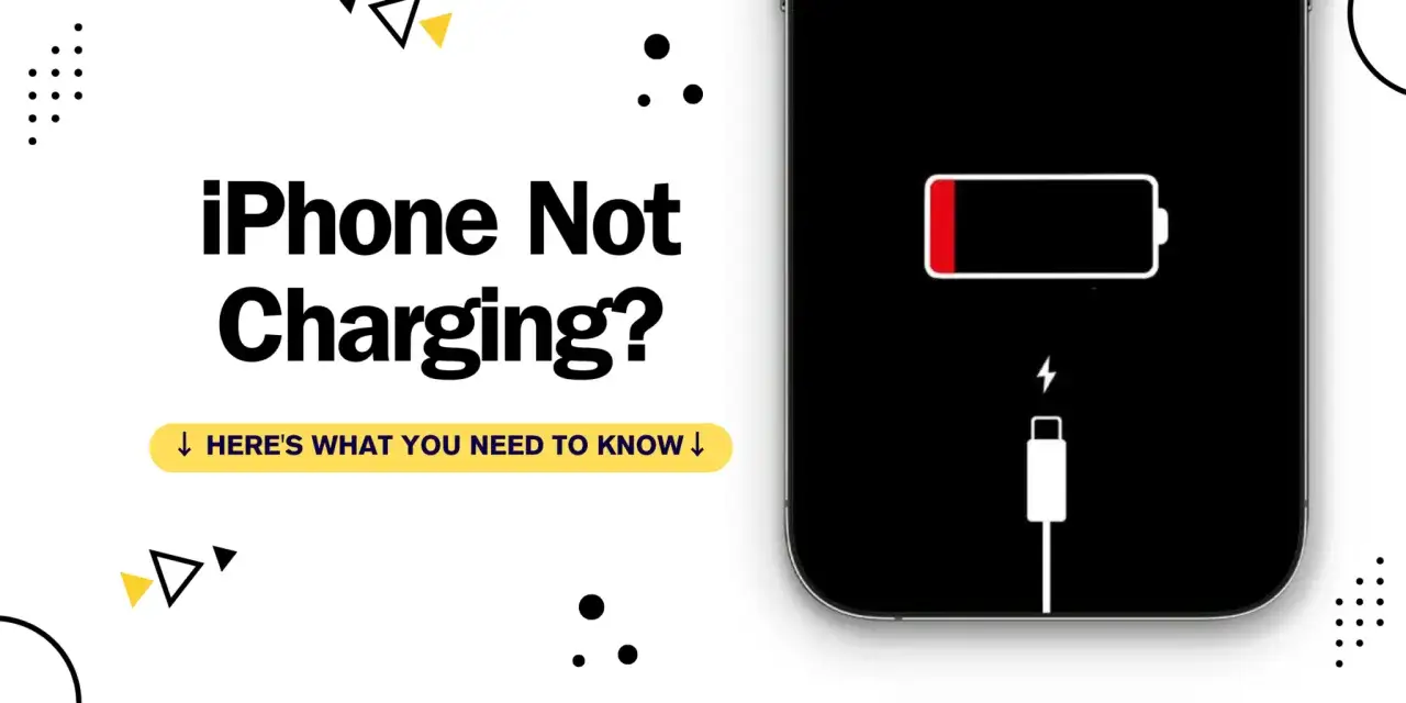 iPhone laddar inte? Bilden visar en iPhone med en tom batteriikon och en laddningskabel. H&auml;r &auml;r vad du beh&ouml;ver veta.