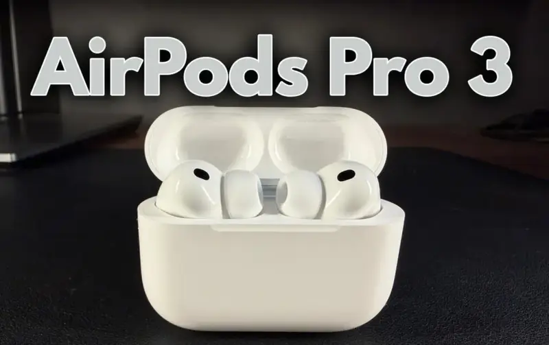 Vita Airpods Pro 3 i sitt laddningsfodral, redo för nästa ljudupplevelse.