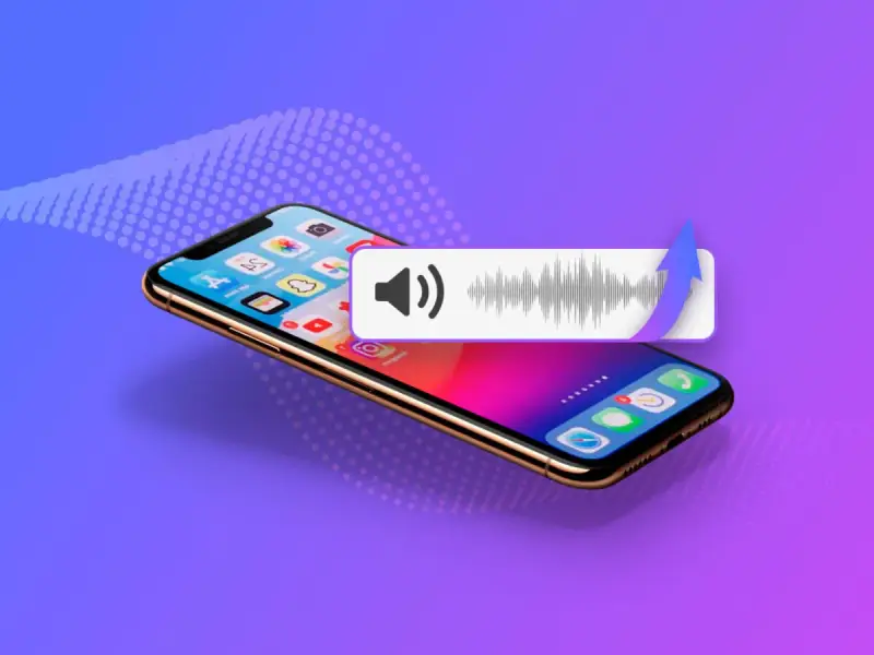 iPhone med ljudvåg och pil som symboliserar att den tappat iPhone i vatten och nu behöver repareras.